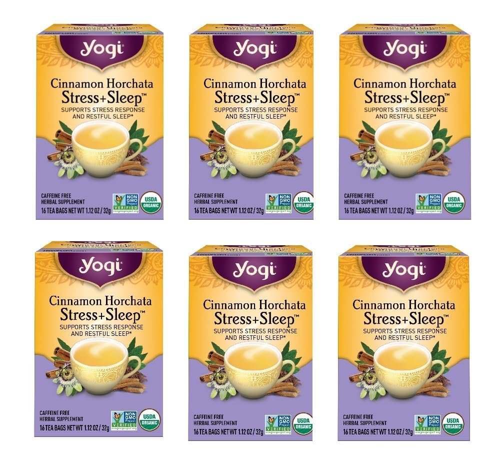 Yogi Tea Cinnamon Horchata Stress & Sleep – 16 Tea Bags per Pack (6 Packs) – Organic Sleep Tea – Supports a Restful Sleep – Includes Ashwagandha, Passionflower & Apple Cider Vinegar