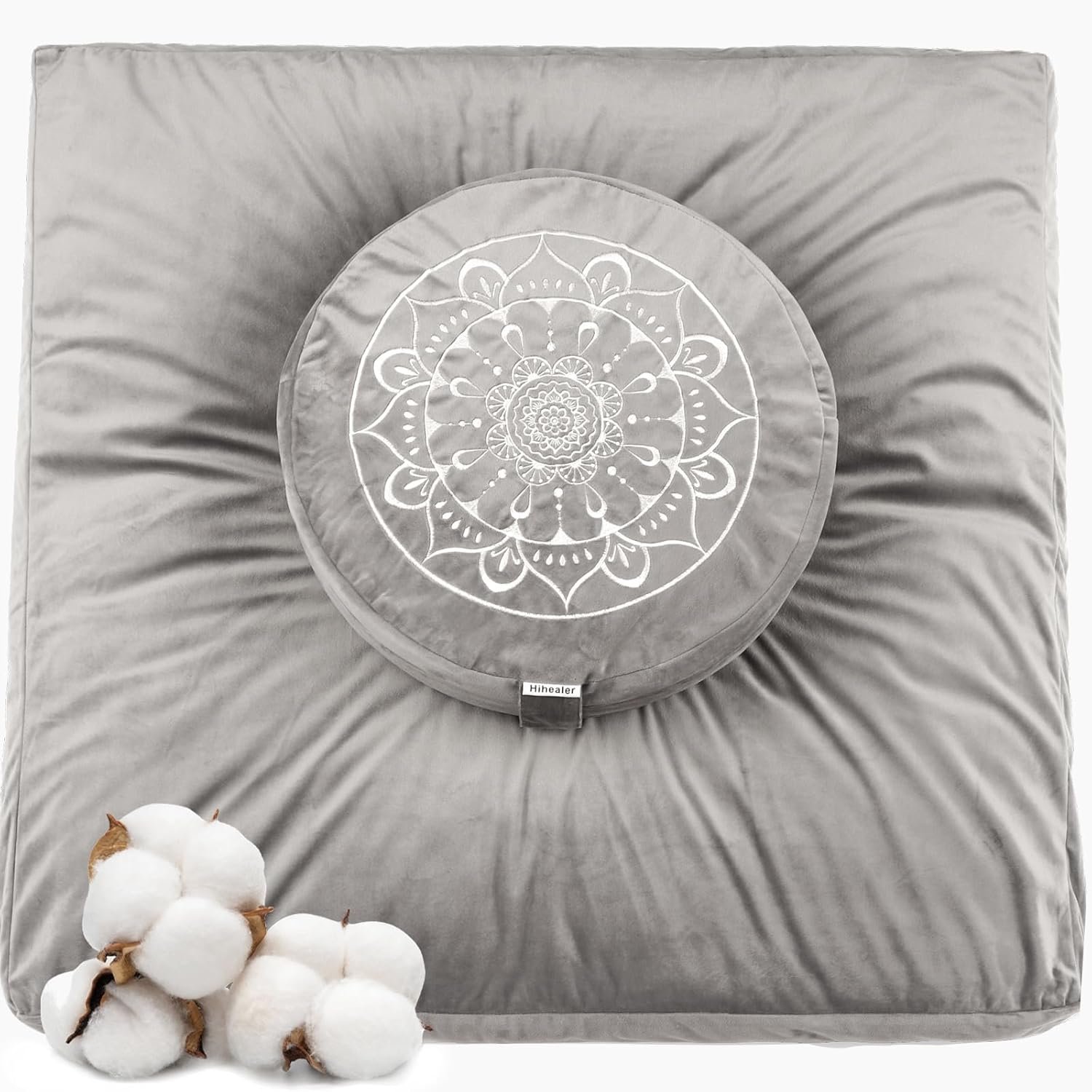 Hihealer Meditation Cushion, Traditional Tibetan Meditation Pillow Velvet Cover – Large Floor Cushion Seating for Adults – Yoga Buckwheat Bolster for Women、Moms