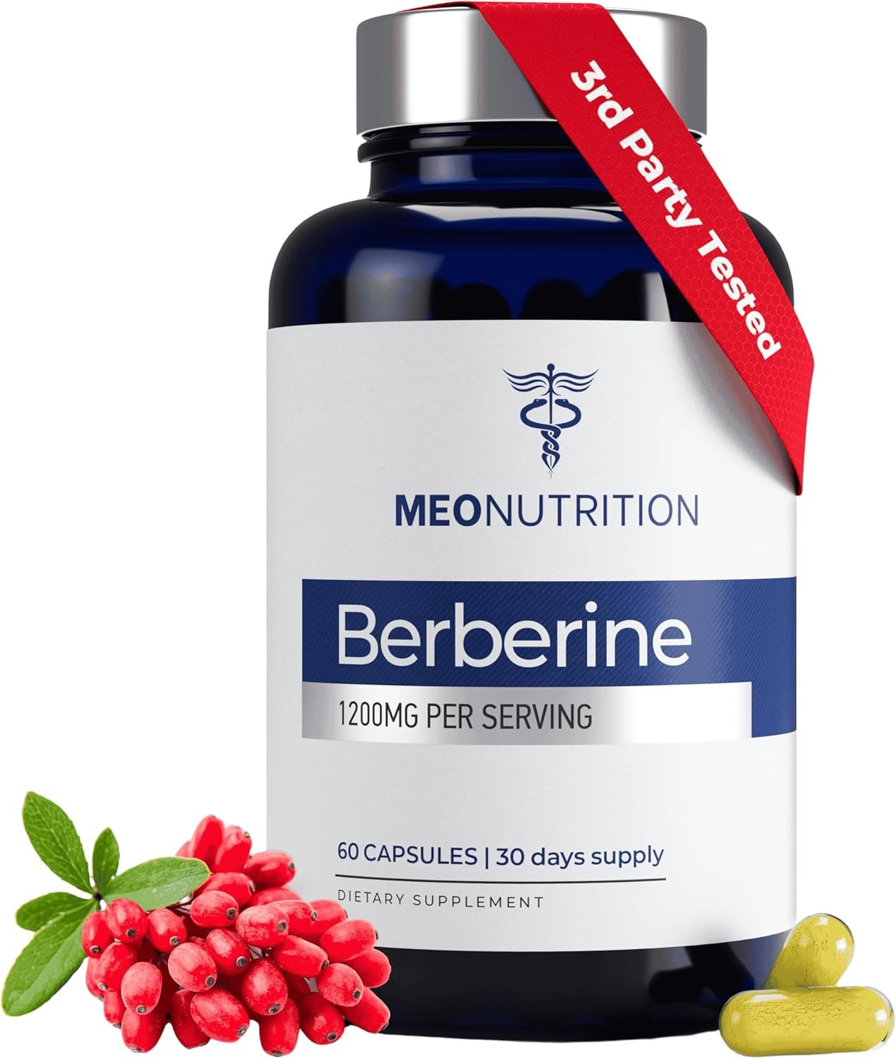 Berberine Supplement 1200mg HCI – 60 Capsules, 3rd Party Lab Tested, Non-GMO, GMP Certified – Supports Metabolic Health & Overall Wellness