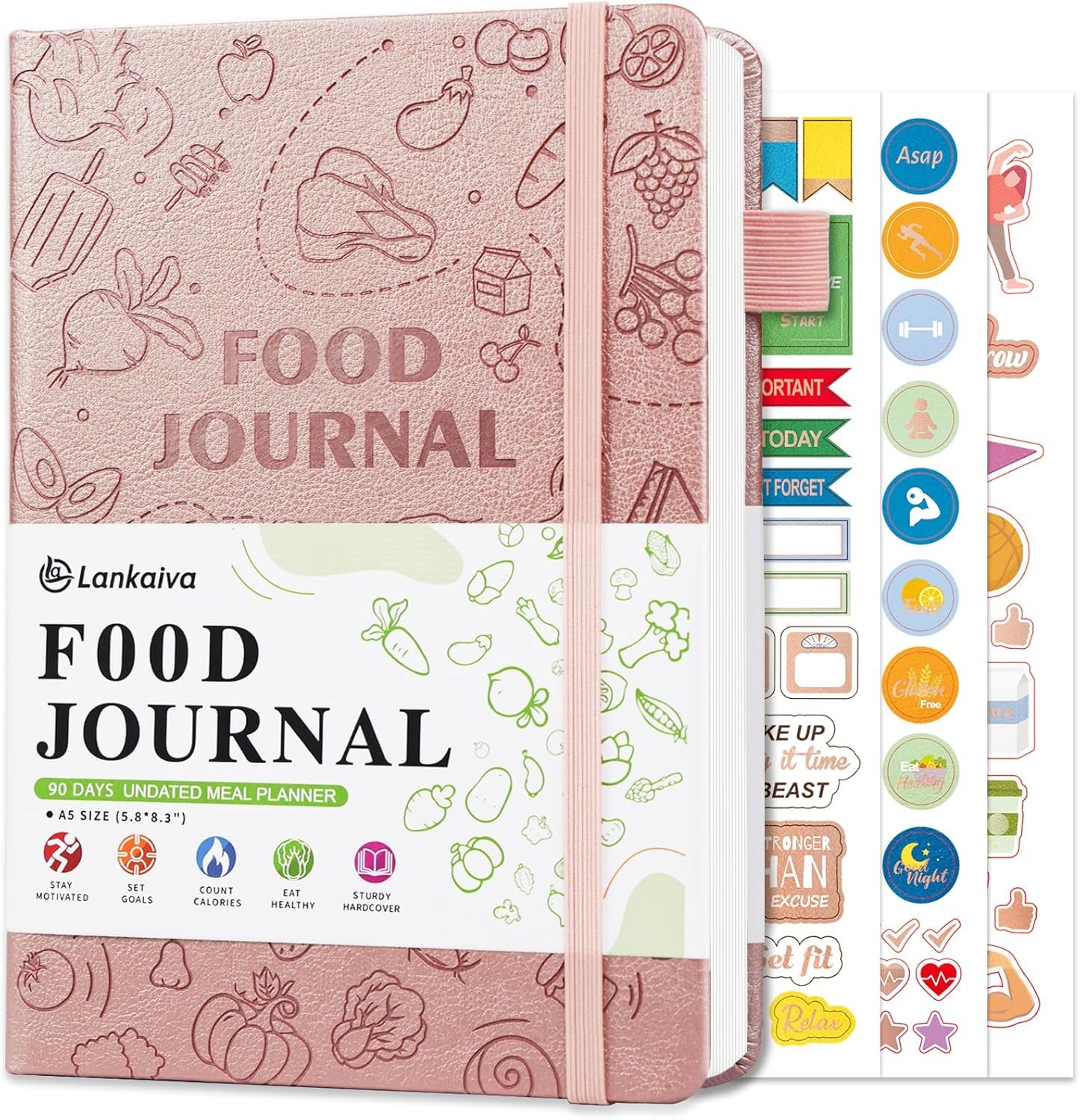 Food Journal for Women Weight Loss & Fitness – Meal Planner & Calorie Counter Book | A5 Food Diary for Gym, Yoga & Healthy Eating | Undated Wellness Nutrition Journal for Women & Men Workout, Gold