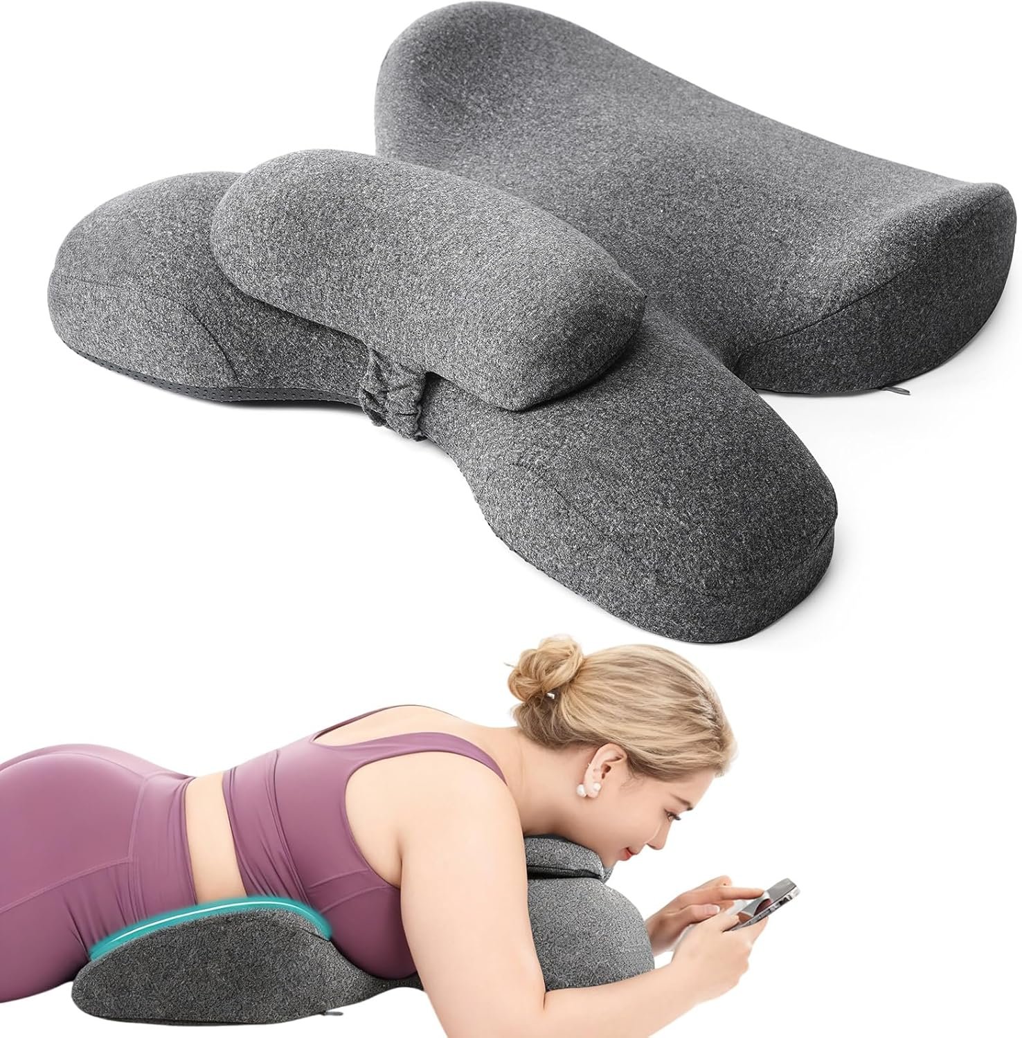 Breast Pillow for Massage with Neck Pillow, Breast Pillow for Bed Massage Head Holder, Women’s Massage Bolster Face Down Pillow for Sleeping, Home Head Cushion and Chest Cushion for SPA by -Dark Gray