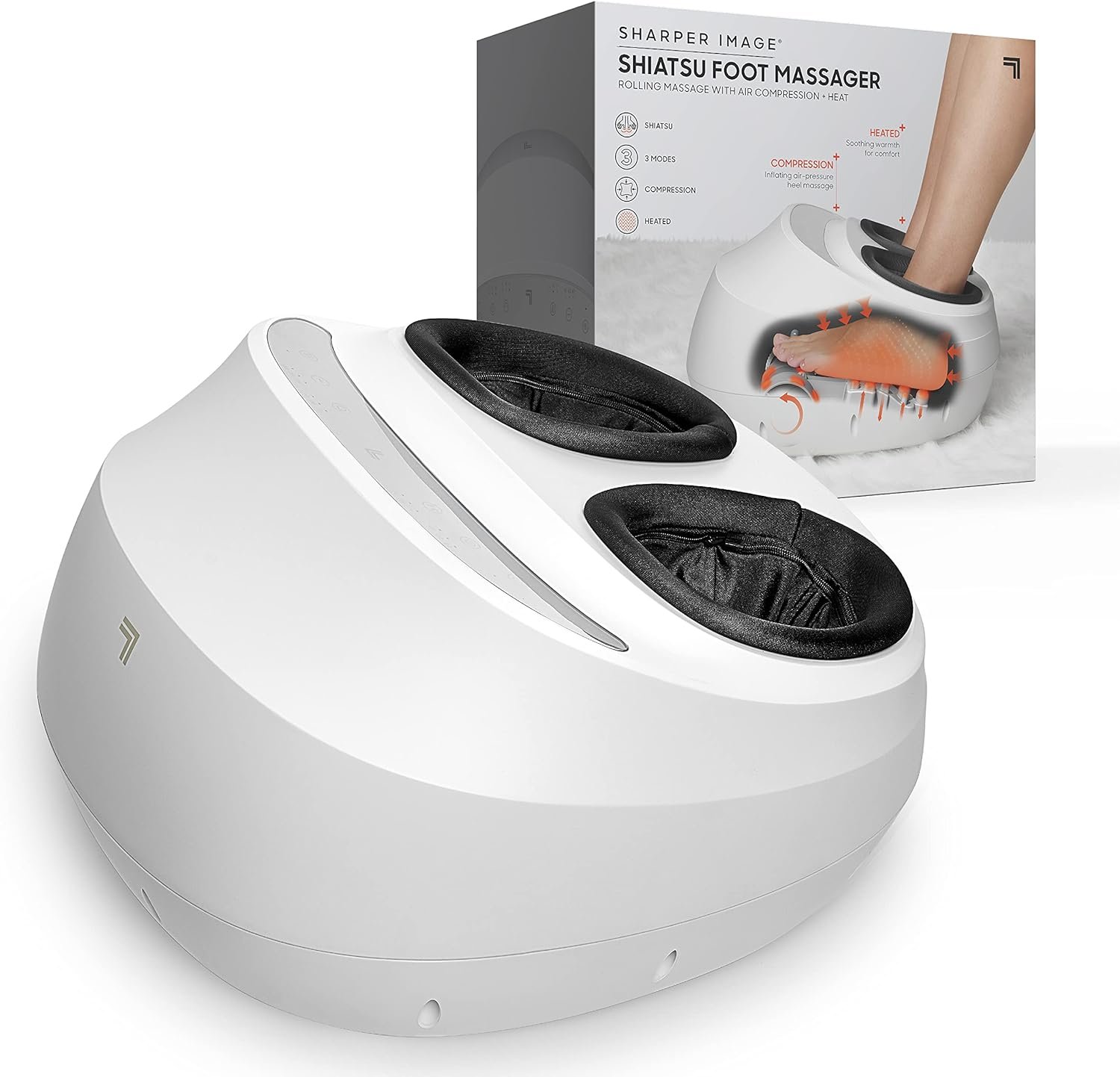 Sharper Image Electric Shiatsu Foot Massager with Heat & Air Compression, Deep Kneading Rollers & Washable Cover, Targets Heels, Balls & Arches up to Mens Size 12, Gift for Women & Men