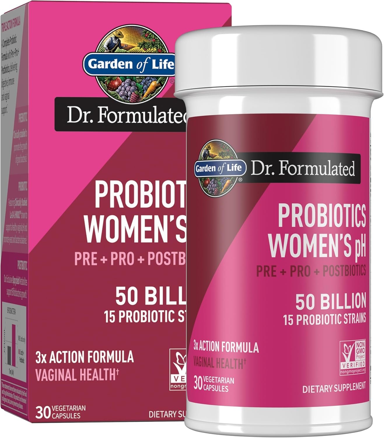 Garden of Life Dr Formulated Once Daily 3-in-1 Complete Prebiotics, Postbiotics & Probiotics for Women, PRE + PRO + POSTBIOTIC Supplement for Women’s Digestive, Immune & Vaginal Health, 30 Day Supply