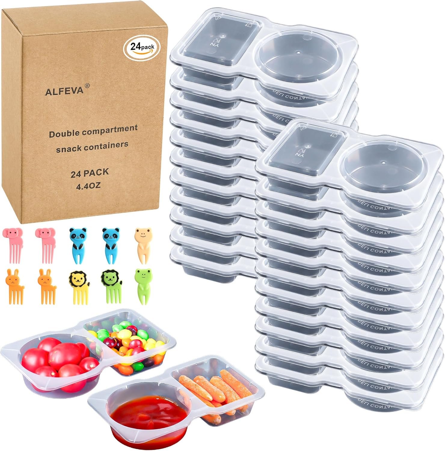 24 Pcs Reusable Snack Containers with Lids Portion control, Meal Prep Containers for Kids adults On the Go Meals, 10 Forks, Snack Pack Containers for Travel – Camping Essentials