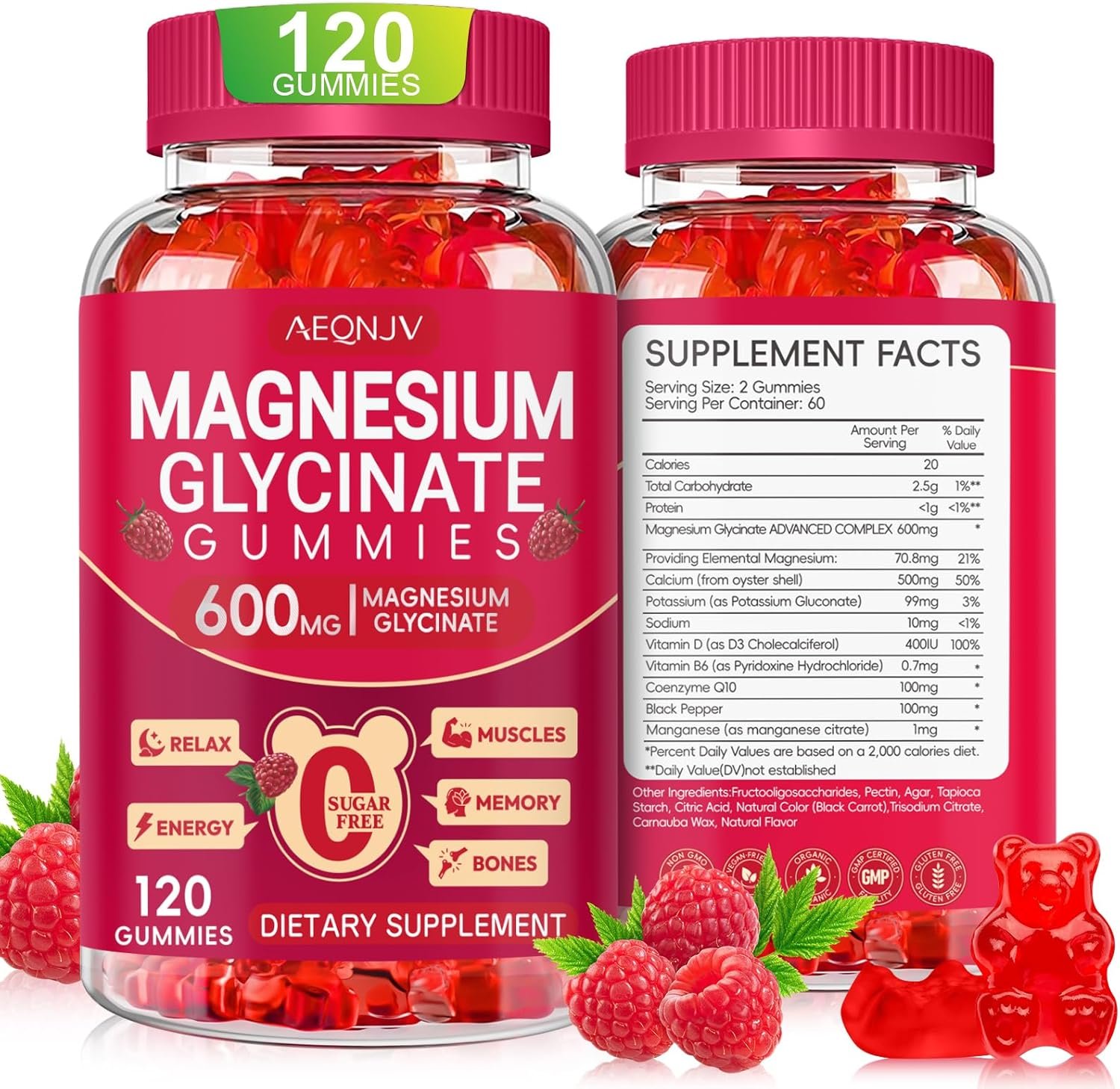 Magnesium Glycinate Gummies 600mg, Sugar Free Magnesium Gummies for Adults, Chewable Potassium Supplements for Body Support, Zzz and Relaxation, 120 Count