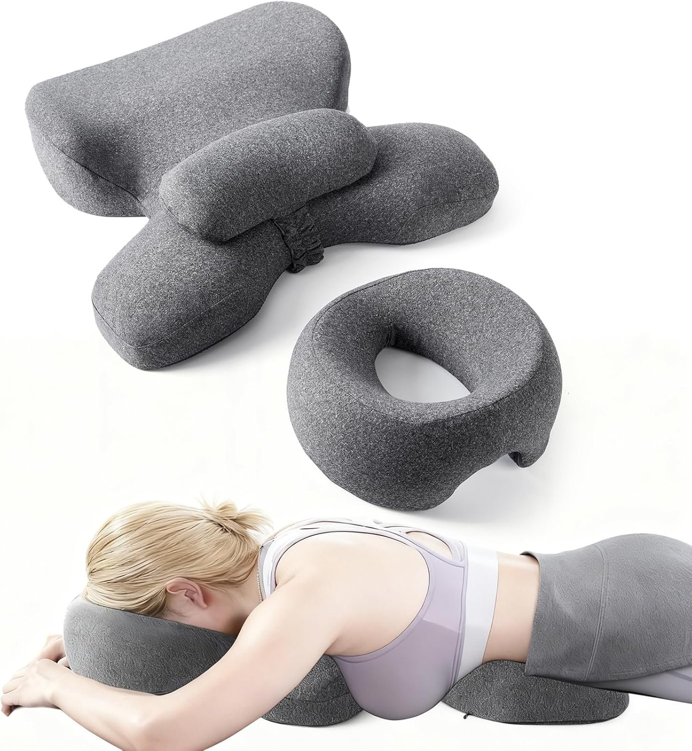 Breast Pillow and Face Down Pillow Massage Set, Memory Foam Breast and Neck Cushion for Bed Massage, Women’s Sleeping Chest Bolster for Home SPA, Dark Gray