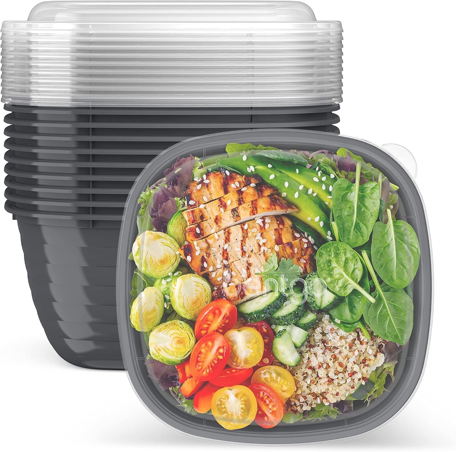Bentgo Prep – 1-Compartment Bowls with Custom Fit Lids – Reusable, Microwaveable, Durable, PFAS & BPA-Free, Freezer and Dishwasher Safe Meal Prep Food Storage – 10 Bowls & 10 Lids (Graphite)