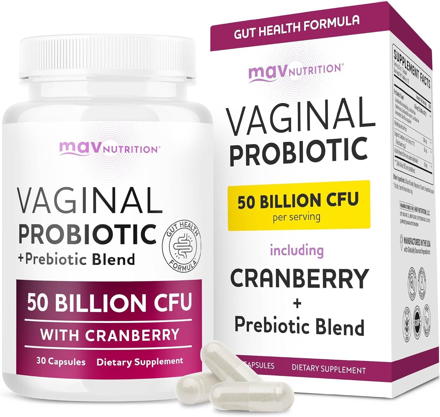 Vaginal Probiotics | 50 Billion CFU for Vaginal Health & pH Balance for Women | Healthy Odor & Yeast Balance | Womens Probiotics and Prebiotics with Cranberry Extract | Gluten-Free, Vegan | 30 Ct