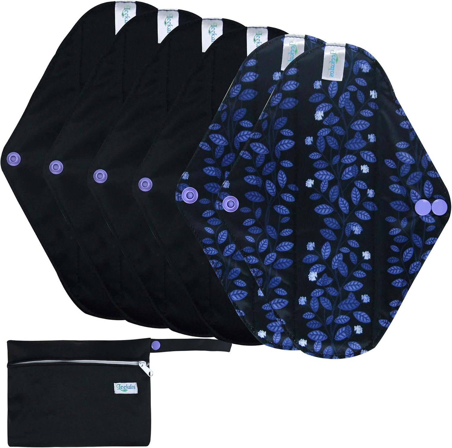 Leekalos Reusable Bamboo Cloth Pads | Light Incontinence Pads – Pack of 6, 1 Small Wet Bag