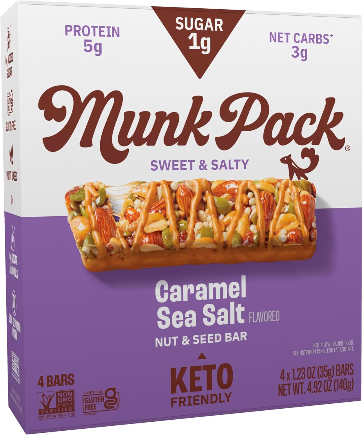 Munk Pack Keto Nut & Seed Bar, Caramel Sea Salt, 4 Count 1.23 oz