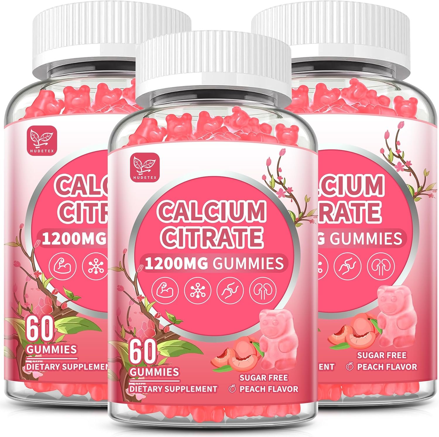 (3 Pack) Calcium Citrate 1200 mg Gummies for Women & Men,Calcium Supplements for Women,High Absorption for Bone Muscle Healthy – Easy to Digest, Sugar Free,Vegan,Peach Flavor,90 Day Supply