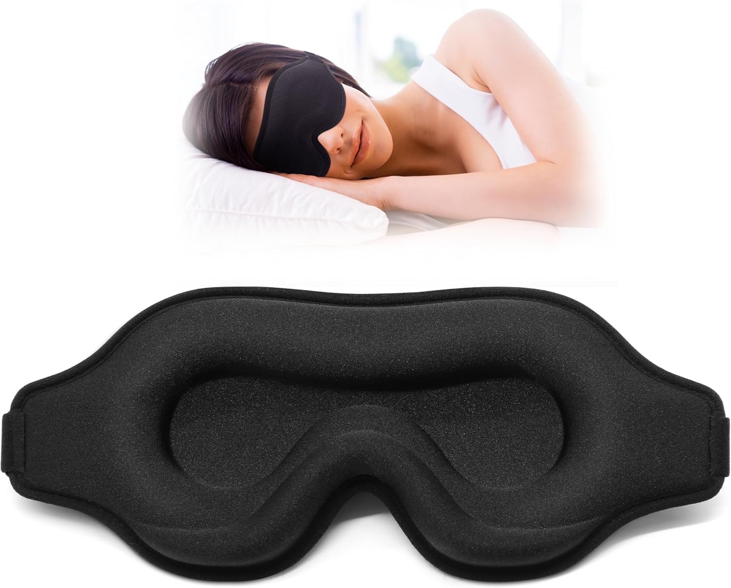 Sleep Eye Mask for Men Women, Lash Extensions 3D Sleeping Mask, Travel Blackout Night Blindfold Eye Shade Cover with Adjustable Strap (Black-3D)