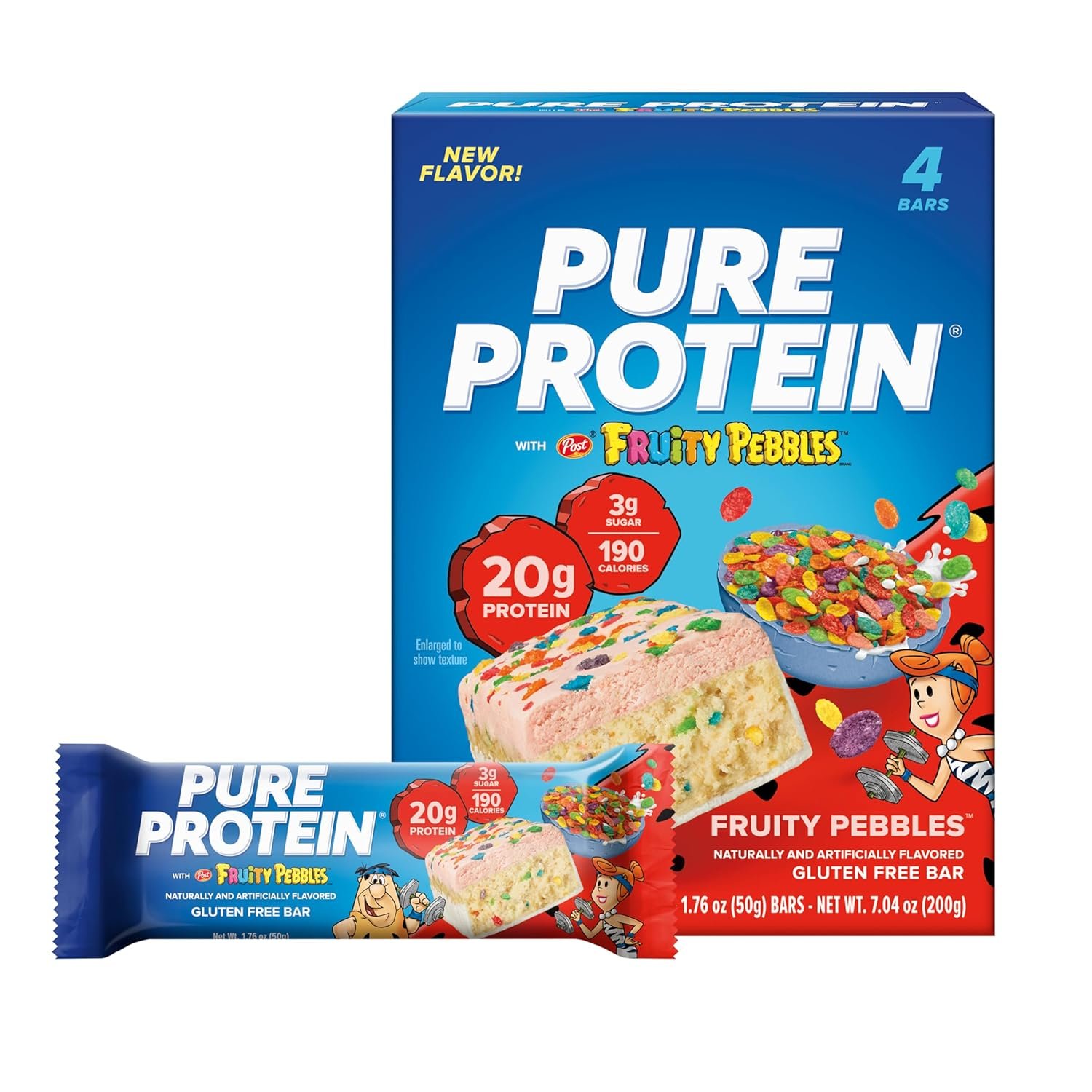 Pure Protein Fruity PEBBLES™ Protein Bars – 20g Protein, 3g Sugar, 190 Calories (4 count) Low Sugar* High Protein Snack – Gluten Free – Perfect for a Healthy Snack.