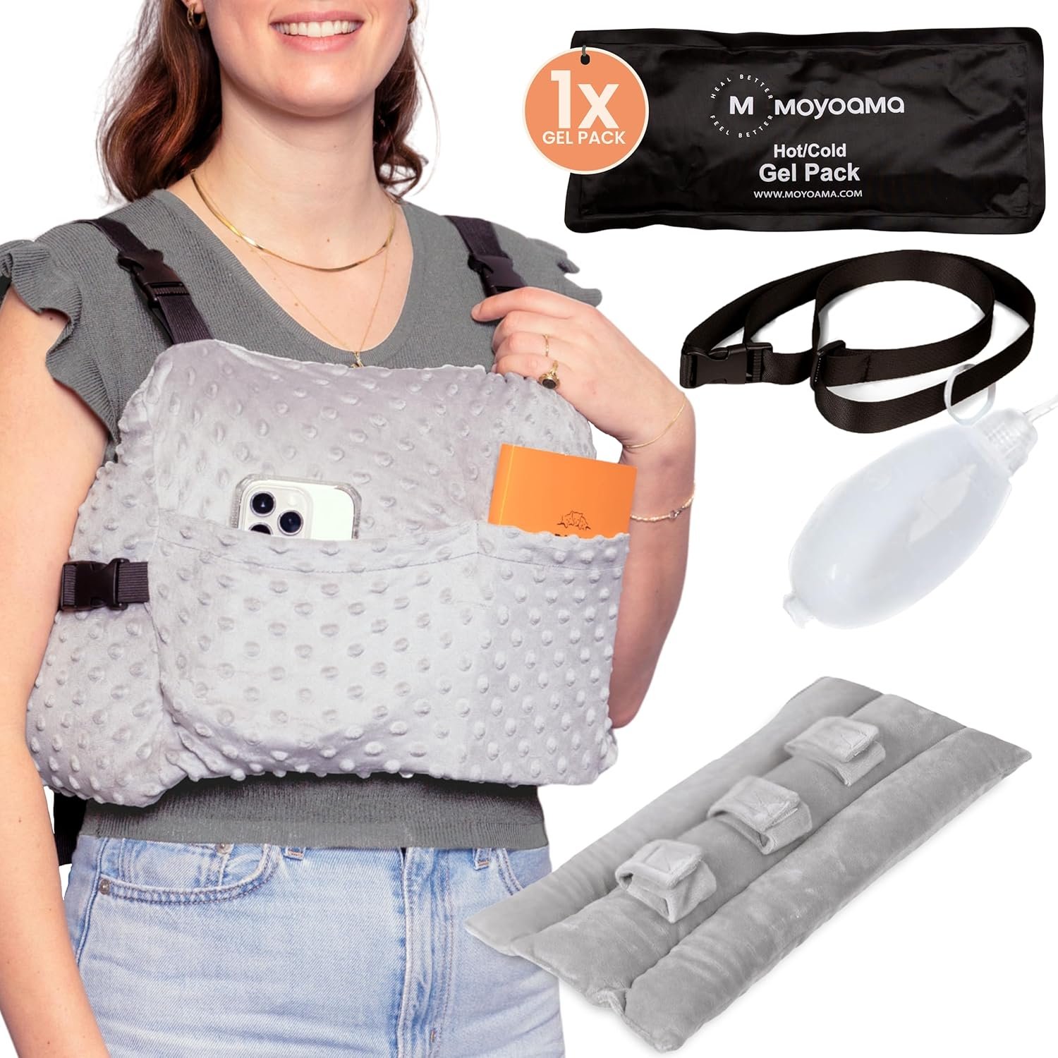 MOYOAMA Post Mastectomy Pillow – Hands-Free Protection with Secure Strap & Easy-Clean Washable Cover Breast Surgery Must Haves,Breast Reduction Recovery Supplies,Breast Augmentation