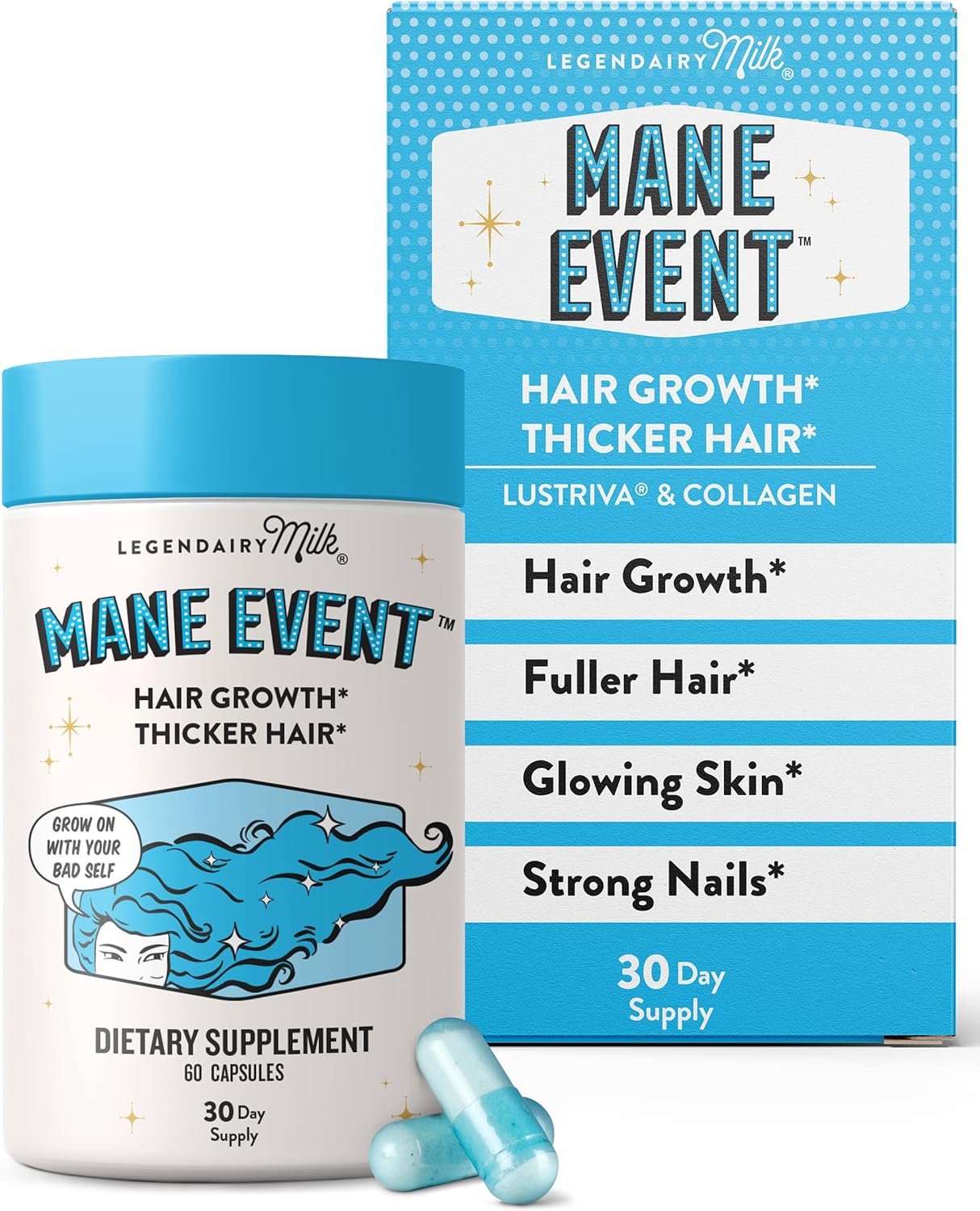 Legendairy Milk Hair Growth Vitamins for Women – Biotin for Hair Growth with Collagen & Lustriva, Hair Loss Products & Supplements for Thinning, Thicker, Fuller, Stronger Skin & Nails, Mane Event™