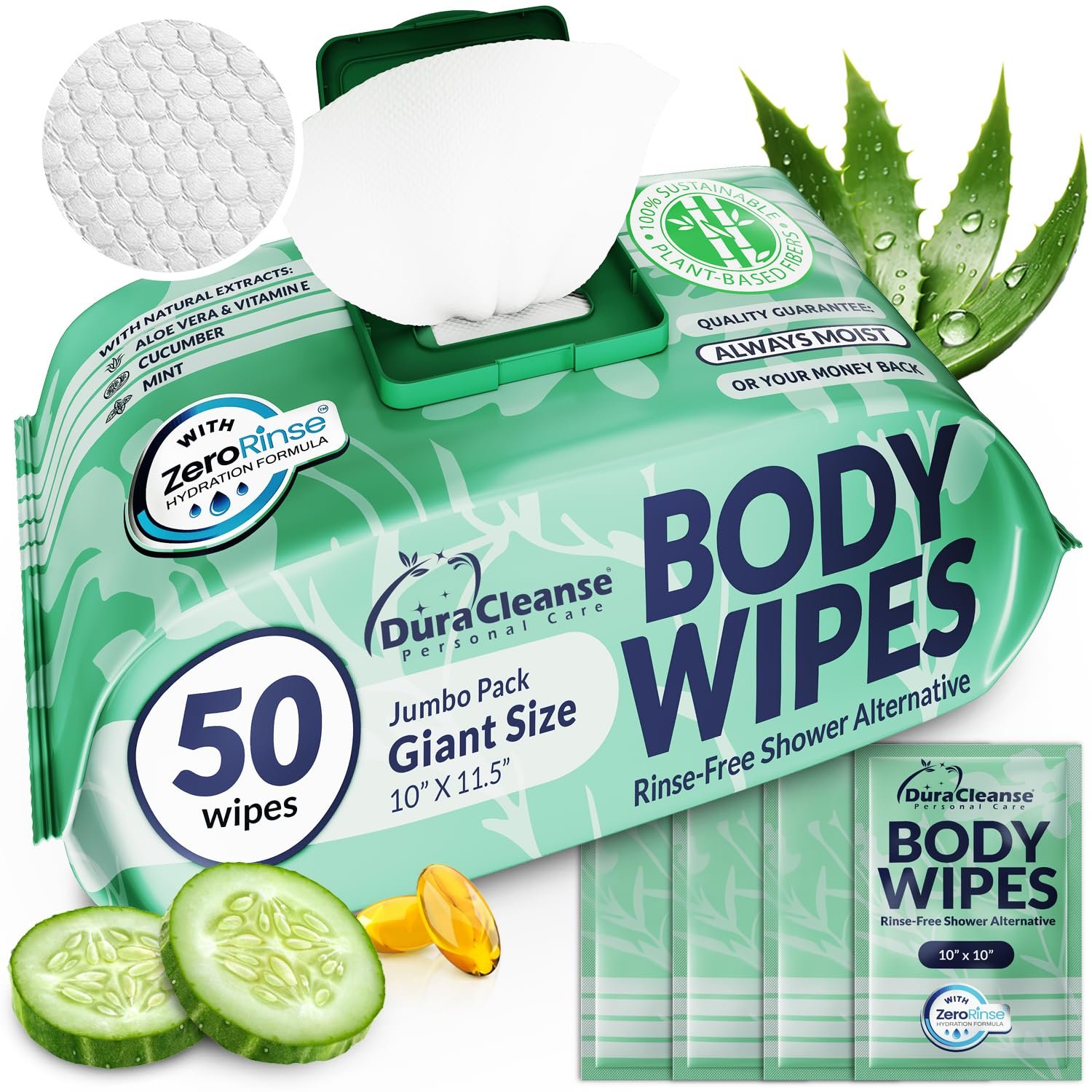 Body Wipes for Women, Extra Moist No Rinse Bathing Wipes-50 XL Shower Cloths + 4 Travel Size Bath Sheets -10×11.5″ After Gym & Post Workout Deodorant, Disposable Washcloths, Womens Hygiene Essentials