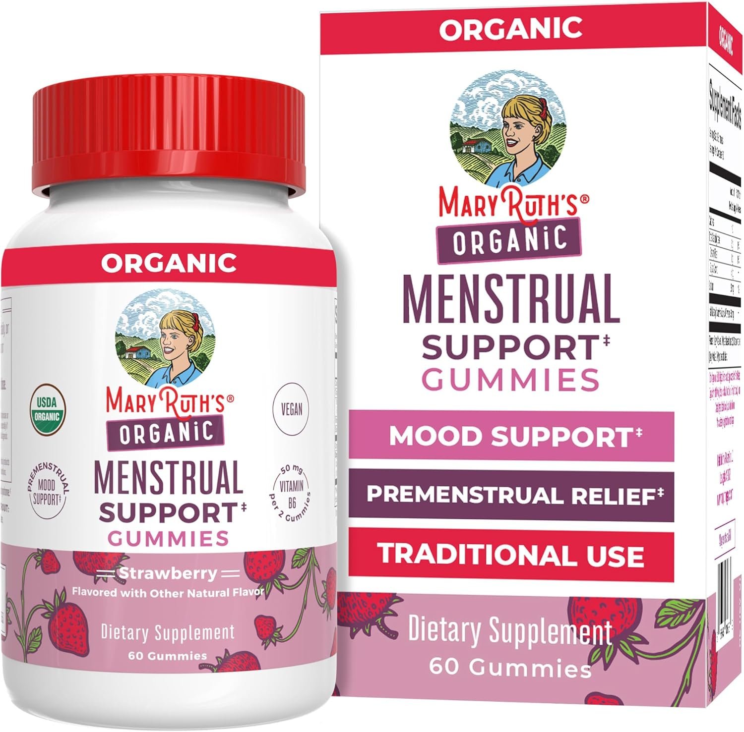 Organic Menstrual Support Gummies by MaryRuth’s | for The Relief of Common Symptoms of Premenstrual Syndrome | PMS Support | Premenstrual Mood Support | USDA Organic | Non-GMO | Vegan | 30 Servings