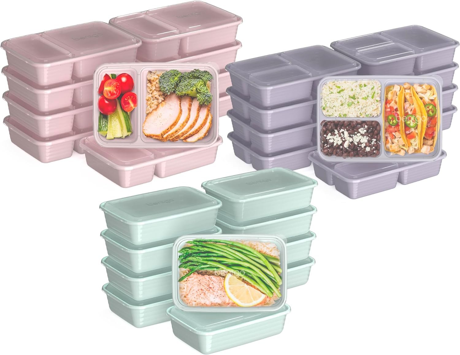 Bentgo Prep 60-Piece Meal Prep Kit – Reusable PFAS & BPA-Free Food Containers, 1-Compartment, 2-Compartment, & 3-Compartments – Microwave, Freezer, & Dishwasher Safe (Floral Pastels)