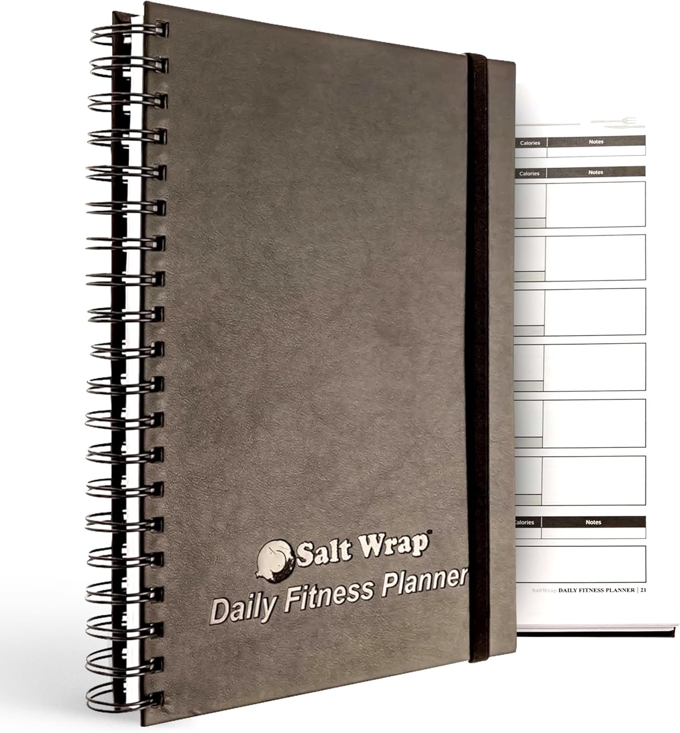 SaltWrap Daily Fitness Planner – Gym Workout Training Log, Weightlifting Exercise Journal, and Food/Diet Tracker – Daily and Weekly Pages, Goal Tracking, Spiral-Bound, 7 x 10 inches