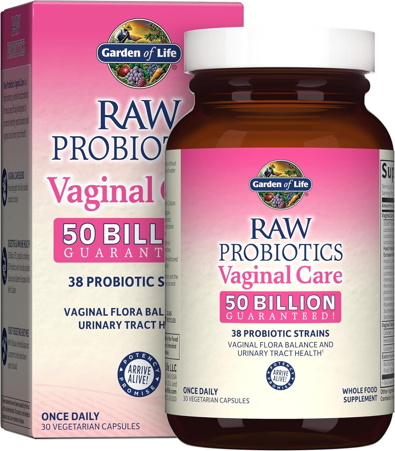 Garden of Life Raw Probiotics Vaginal Care – 50 Billion CFU – 38 Probiotic Strains – Supports Vaginal & Urinary Tract Health* – 30 Vegetarian Capsules