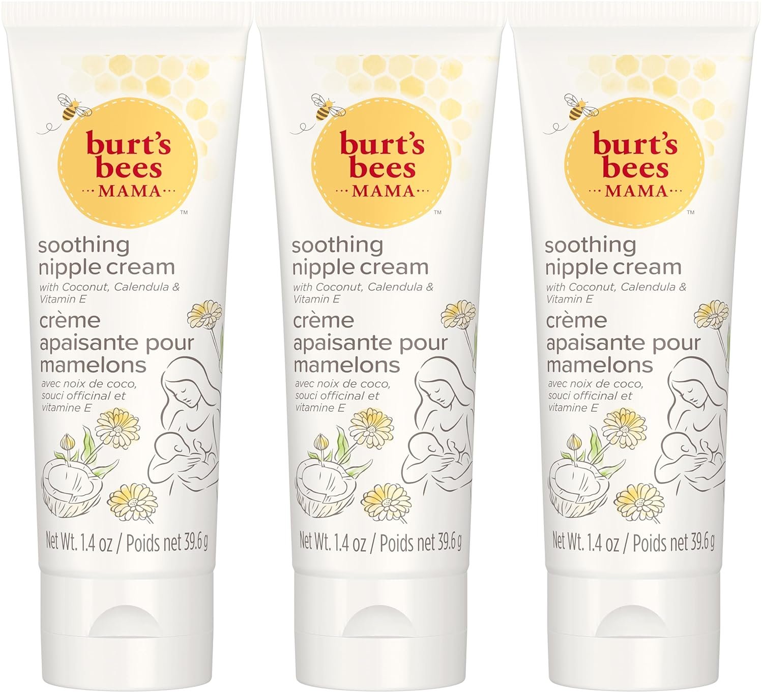 Burts Bees Mama Soothing Nipple Cream with Coconut, Calendula and Vitamin E, 100% Natural Origin, 1.4 Ounces, Pack of 3
