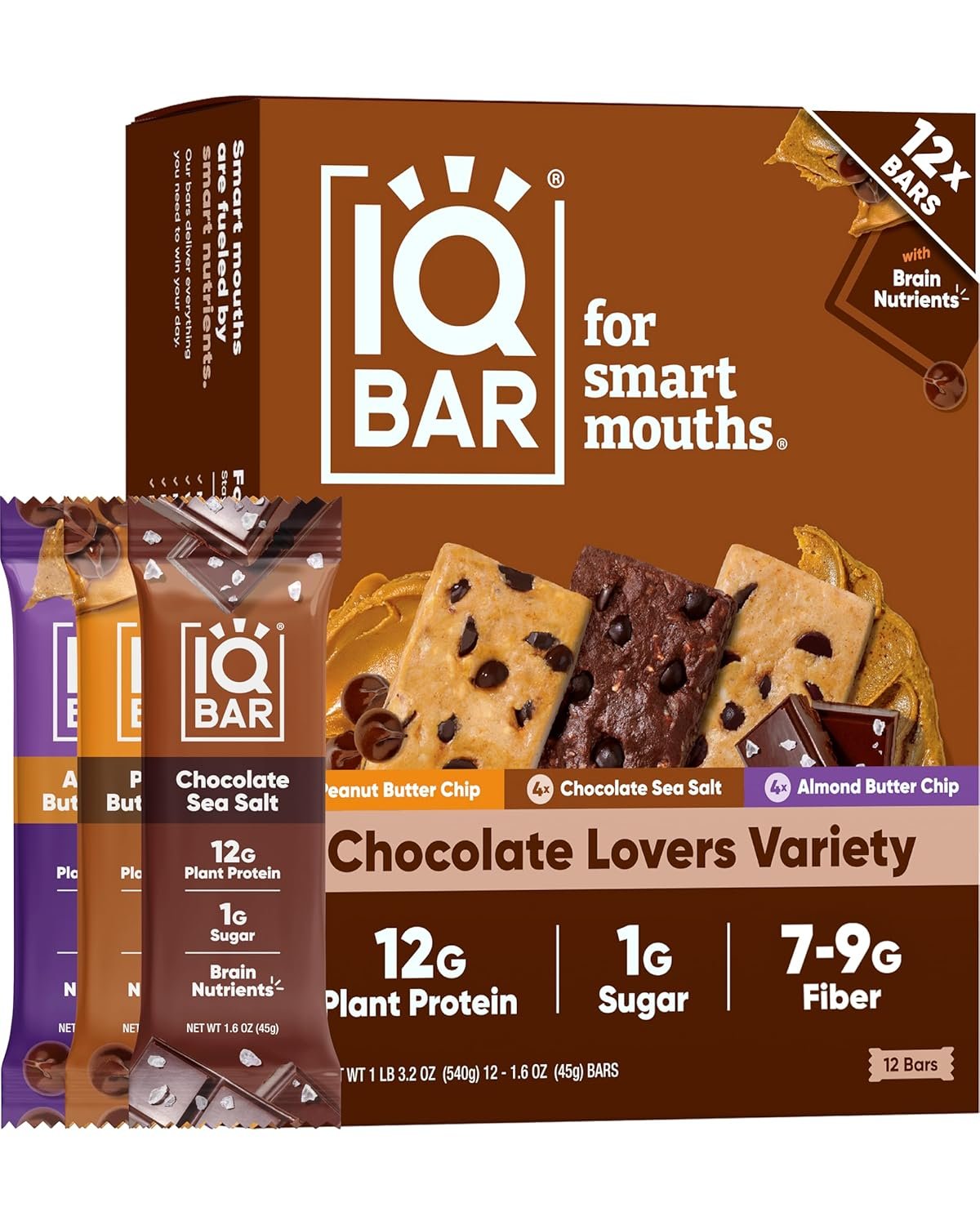IQBAR Clean Plant Protein Bars – Chocolate Lovers Variety – 12 Count – Keto, Vegan, High Fiber, Gluten and Dairy Free, Low Sugar Snack – Brain and Body Nutrients for Focus, Energy, Meal Replacement