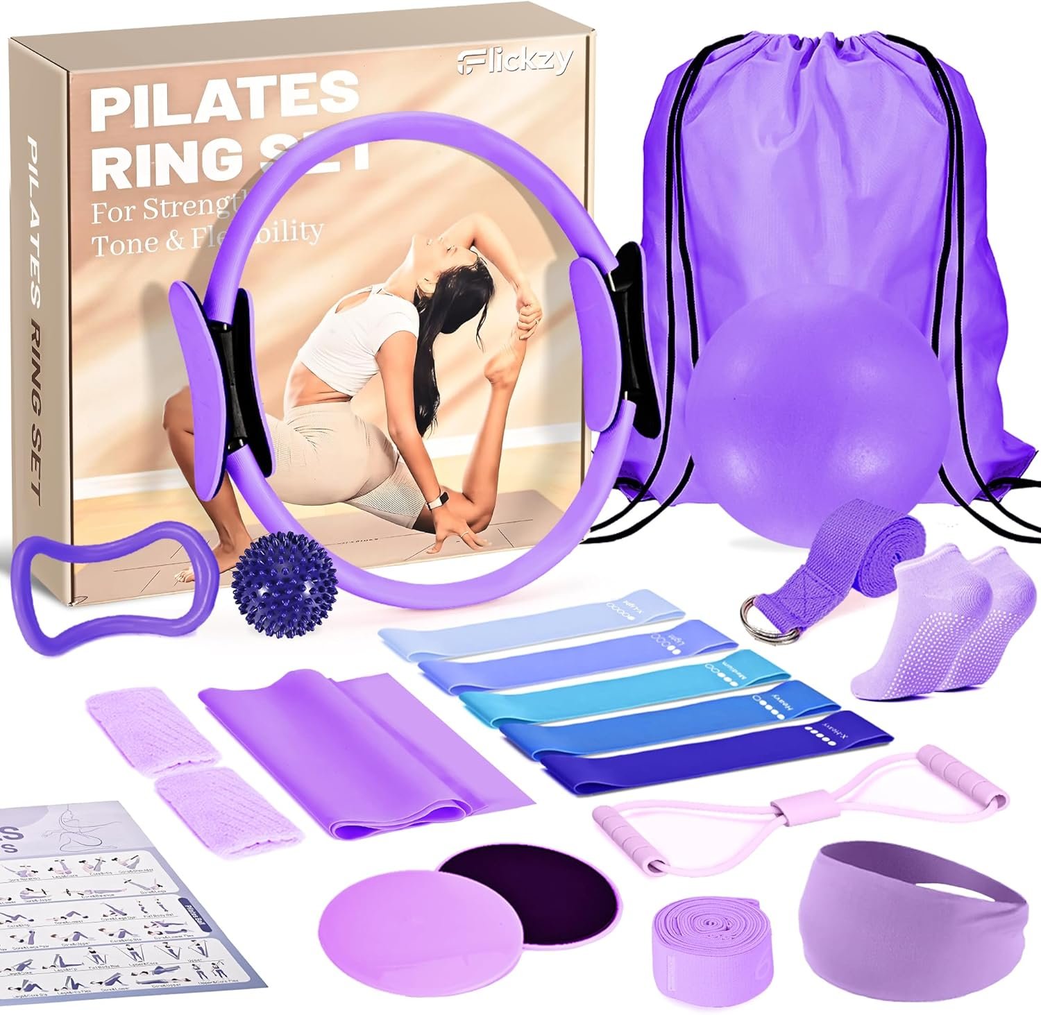 20 Pcs Pilates Ring Set for Women, Magic Circle Pilates Rings 12″ with Resistance Bands, Pilates Kit for Home Workouts, Pilates Equipment for Strength, Toning and Flexibility