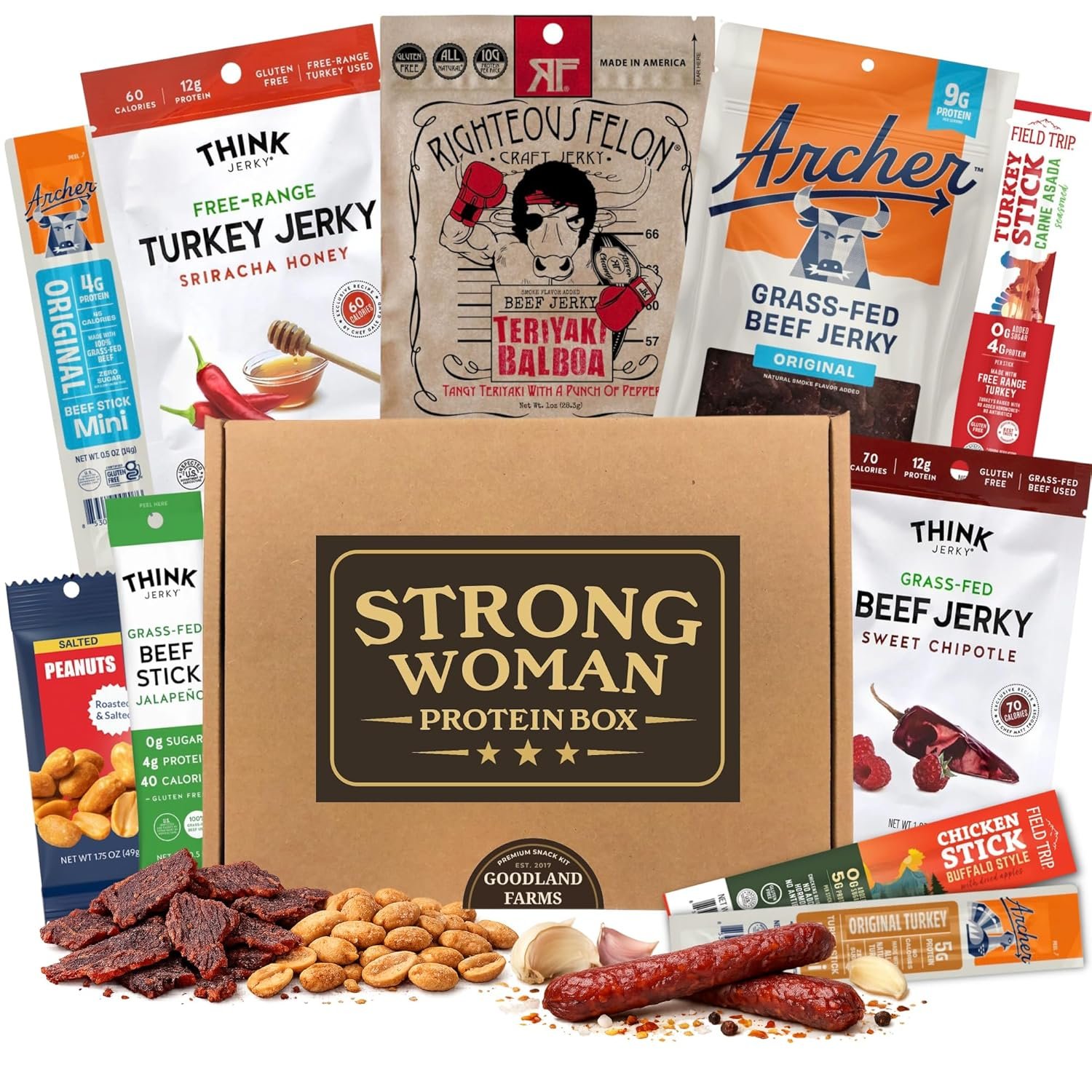 Strong Woman Protein Box – High Protein Grass-Fed Beef Jerky Assortment Gift Box for Women, Low Carb Keto Protein Snacks