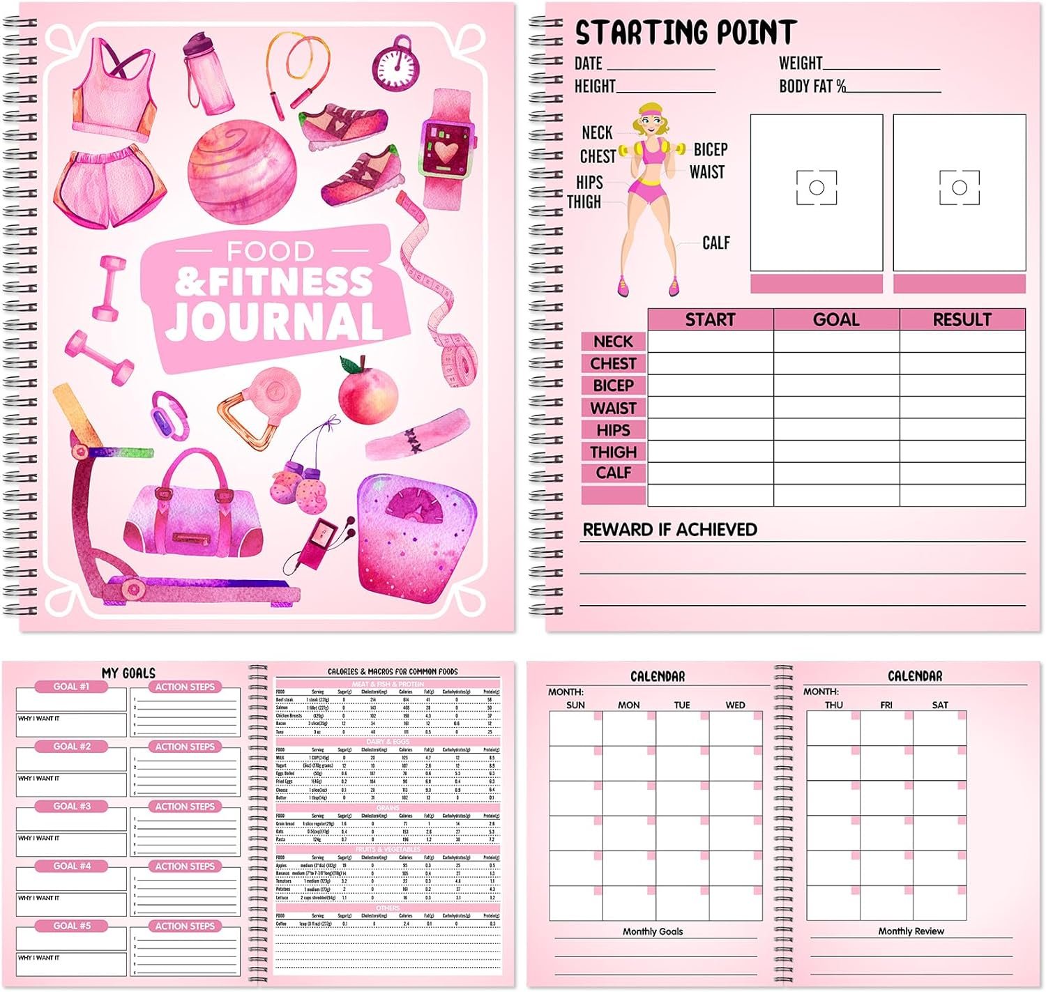 Harloon Food and Fitness Journal for Women Weight Loss Tracker Planner Workout Dairy Wellness Log Notebook with Calendar Calorie Counter Diet Meals Christmas Health Gift for Women Mom Wife, 8.5 x 11”