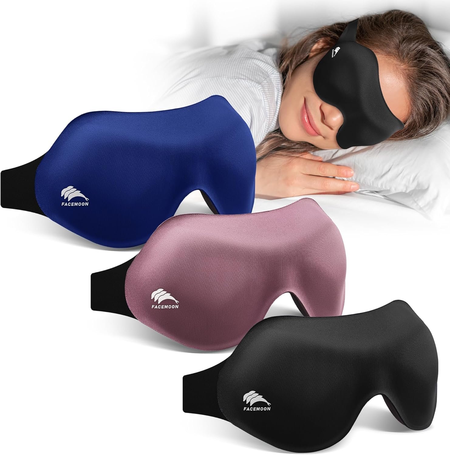 Sleep Masks for Women Men 3 Pack: Zero Eye Pressure Airplane Travel Essentials – 100% Blackout Eye Masks for Sleeping – Side Sleep Comfort Cover for Lash Extensions