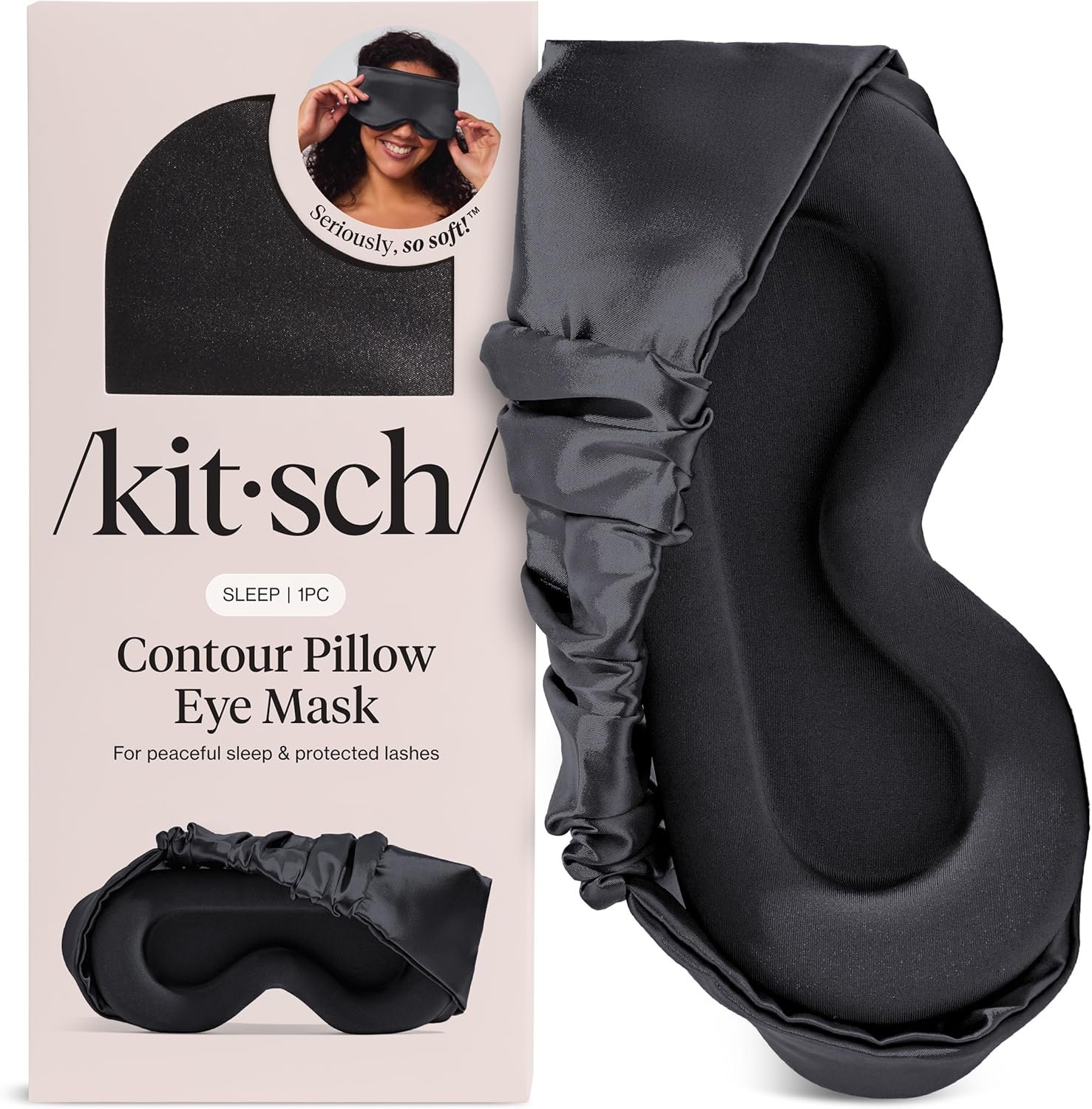 Kitsch Contour Pillow Eye Mask – Softer Than Silk Eye Masks for Sleep, Blindfold Sleep Masks for Women & Men, No Eye Pressure, Lightweight, Eye Care, Travel Essentials – Charcoal