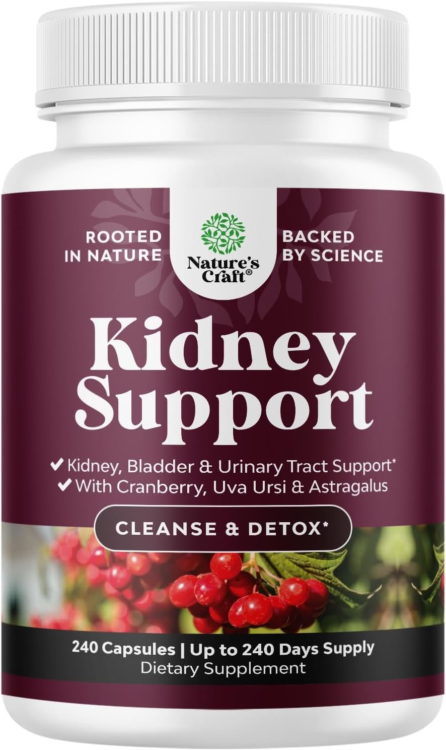 Advanced Kidney Support Supplement – Kidney Cleanse Detox & Repair Cranberry Extract Capsules with Uva Ursi, Stinging Nettle & Astragalus for Kidney Health – Urinary Tract Health – 240 Count