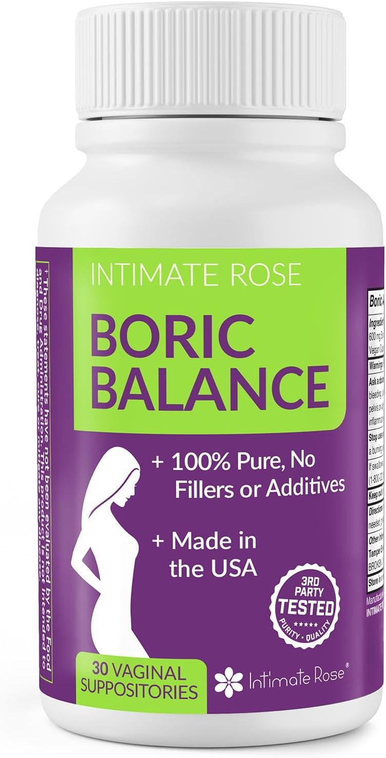 Intimate Rose Boric Acid Vaginal Suppositories, 30 Count for Feminine Deodorizing & Freshness – Vegan Capsules