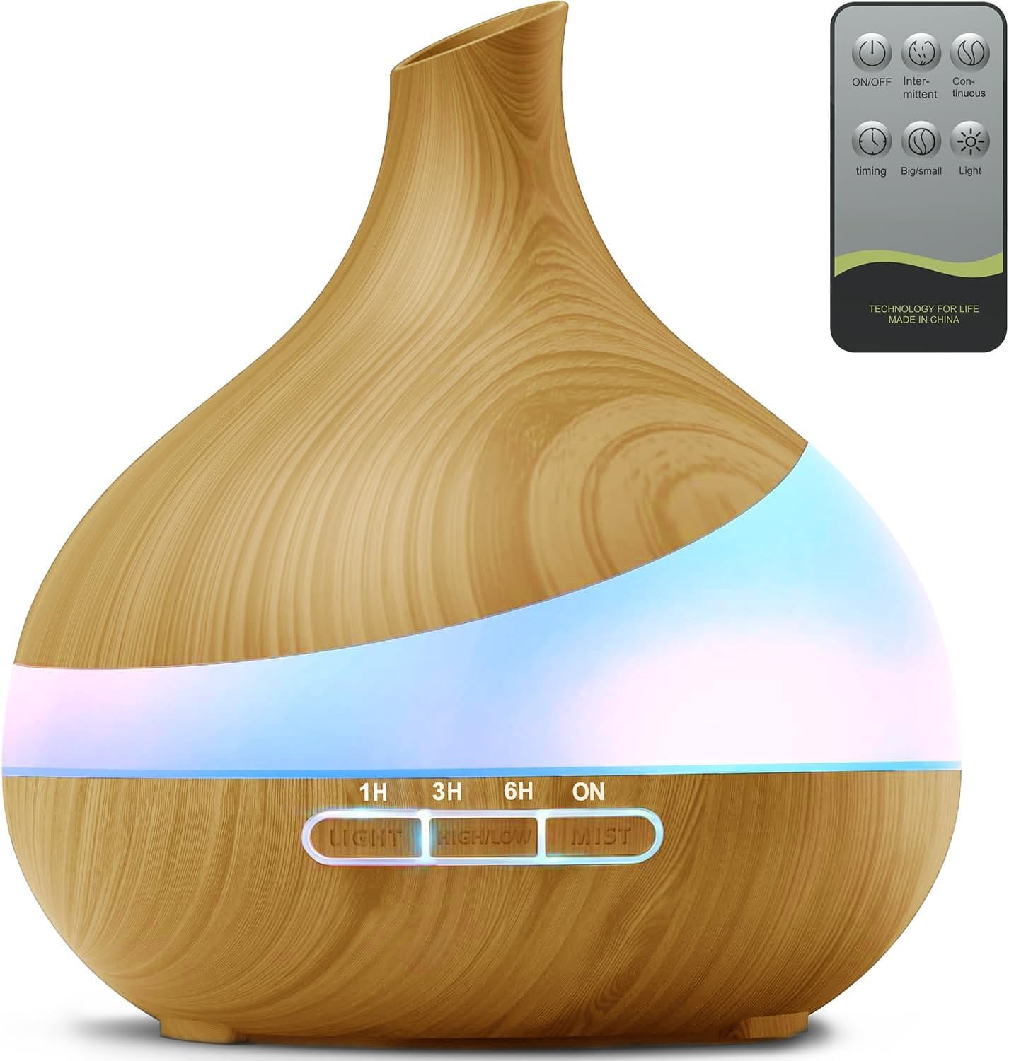 HJTHJT 500ML Essential Oil Diffuser: Aroma Diffuser with Remote Control for Hotel Spa Yoga Room – Humidifiers for Bedroom with 14 Colors LED Night Light for Kids/Women Home Relaxation