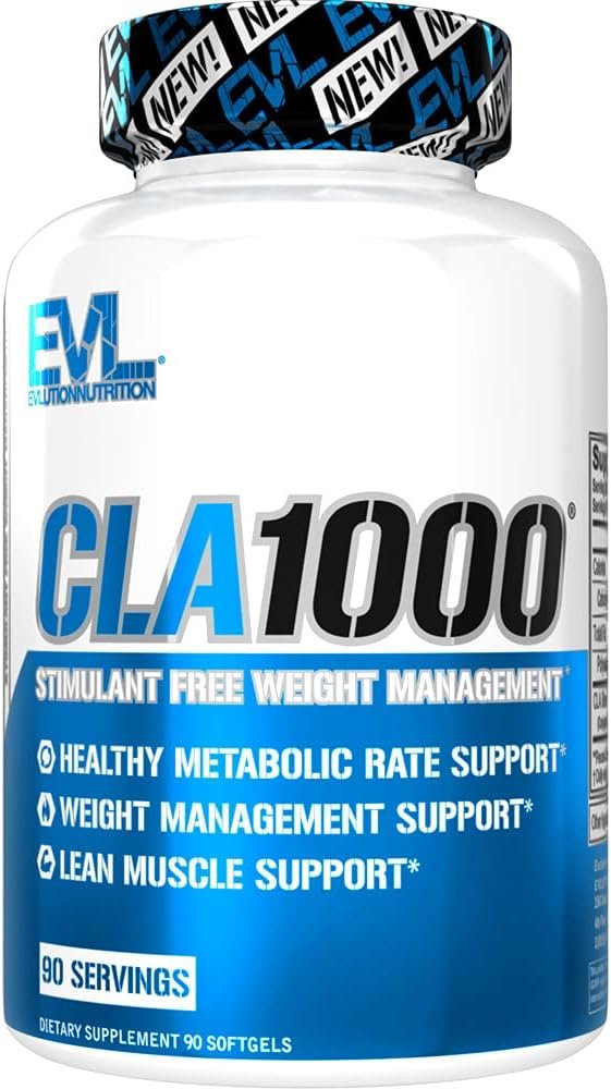 Evlution Conjugated Linoleic Acid CLA Supplement Nutrition Lean Muscle Mass Builder & Fat Burner for Men and Women – Stimulant-Free Safflower Based CLA 1000mg Blend Per Serving (90 Servings)