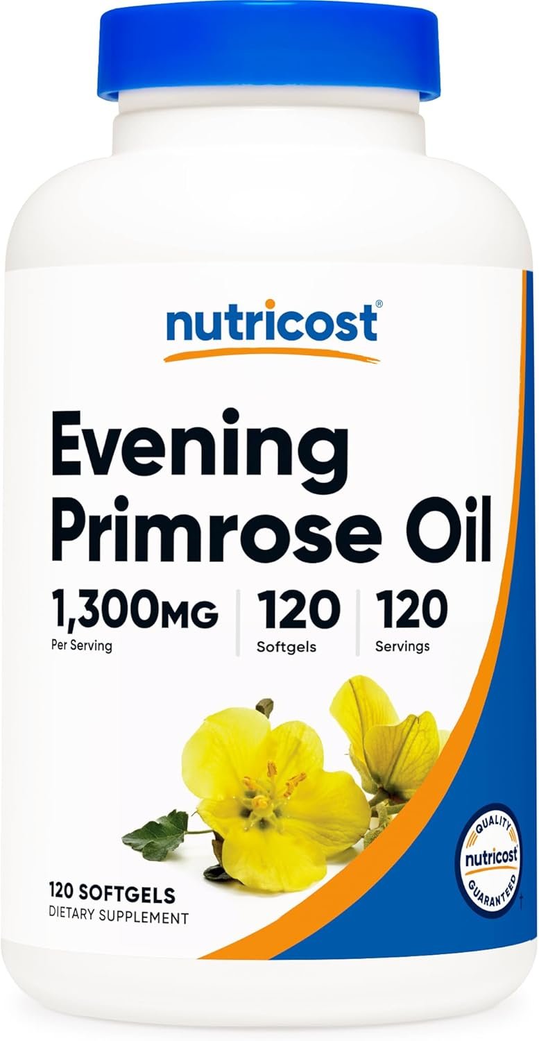 Nutricost Evening Primrose Oil 1,300mg, 120 Softgels – Cold Pressed, Non-GMO, Gluten Free, 120 Servings