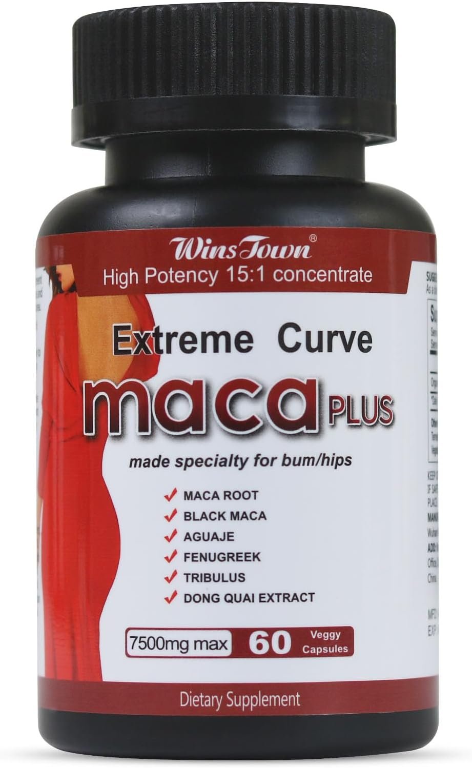 Maca Plus Capsules, 7500mg Big Booty Enhancer with Maca Root, Gluteus Boost Vitamins for Women’s Extreme Curve, 60 Count
