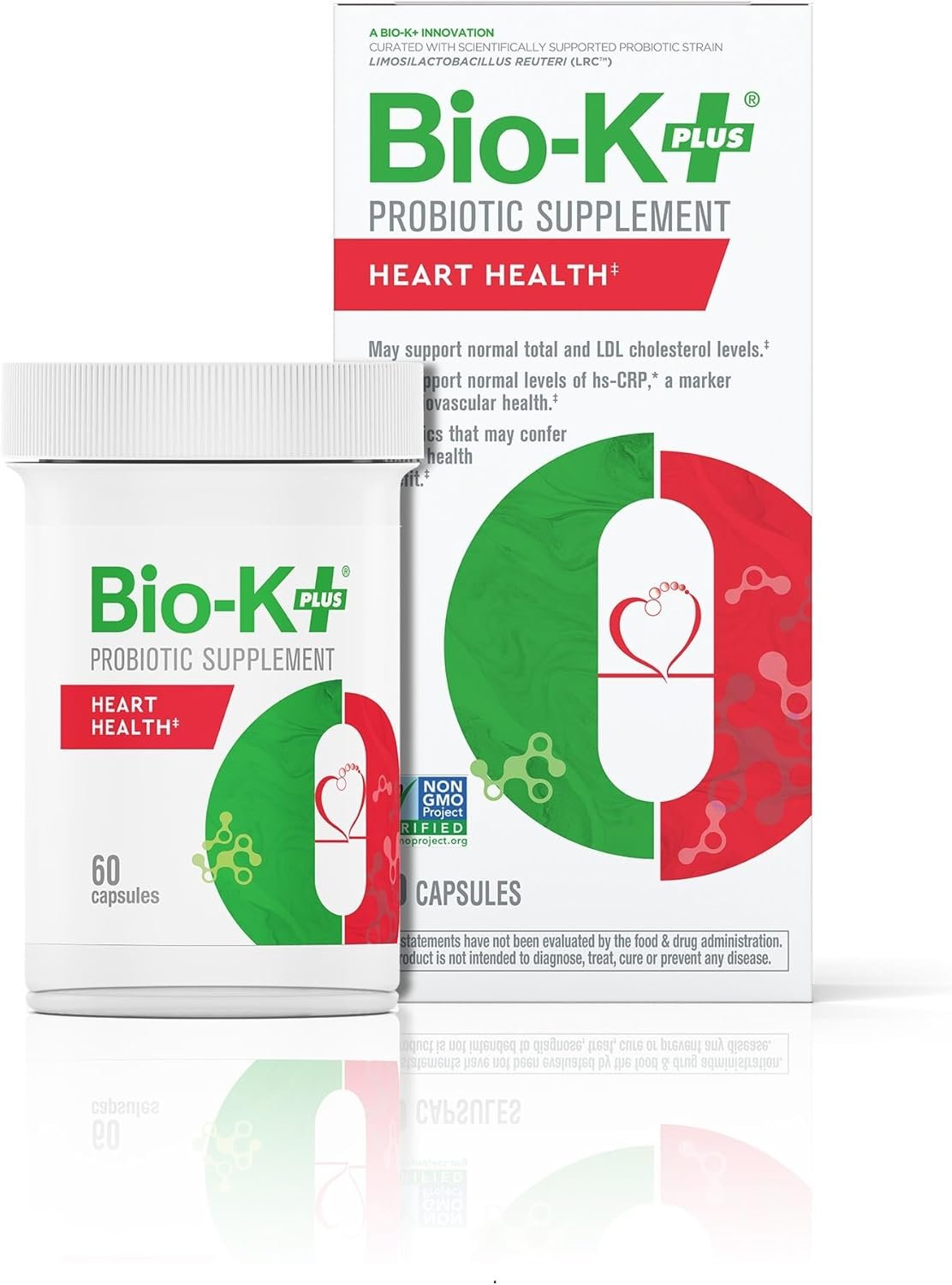 Bio-K+ Probiotics for Heart Health with Limosilactobacillus reuteri LRC – Heart Health Probiotic for Cholesterol & Cardiovascular Support, 5 Billion CFU, Vegan, Shelf-Stable – 60 Capsules
