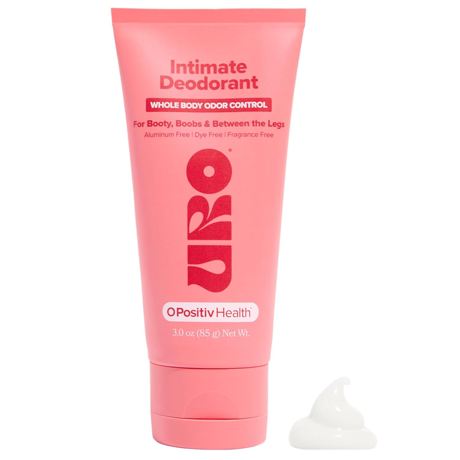 O Positiv URO Intimate Whole Body Deodorant Cream – Dermatologist Tested, Hypoallergenic, Non-irritating, Aluminum Free, Unscented, Dries Clear – Odor & Moisture Control, Anti-Chafing – 3 Oz Tube