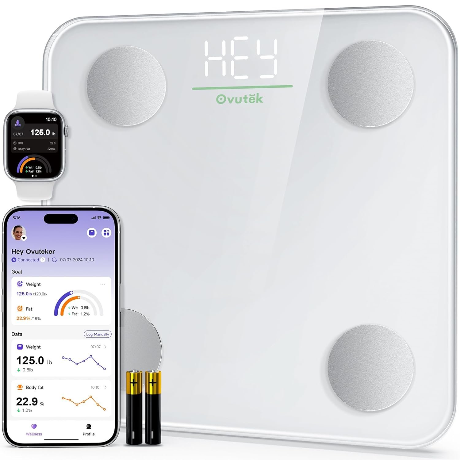 Ovutek Smart Scale for Body Weight, Digital Bathroom Scale BMI Weighing Body Fat Scale, Accurate Body Composition Scale Monitor for People’s Health with Smartphone App, Compact Size, 400lb (White)