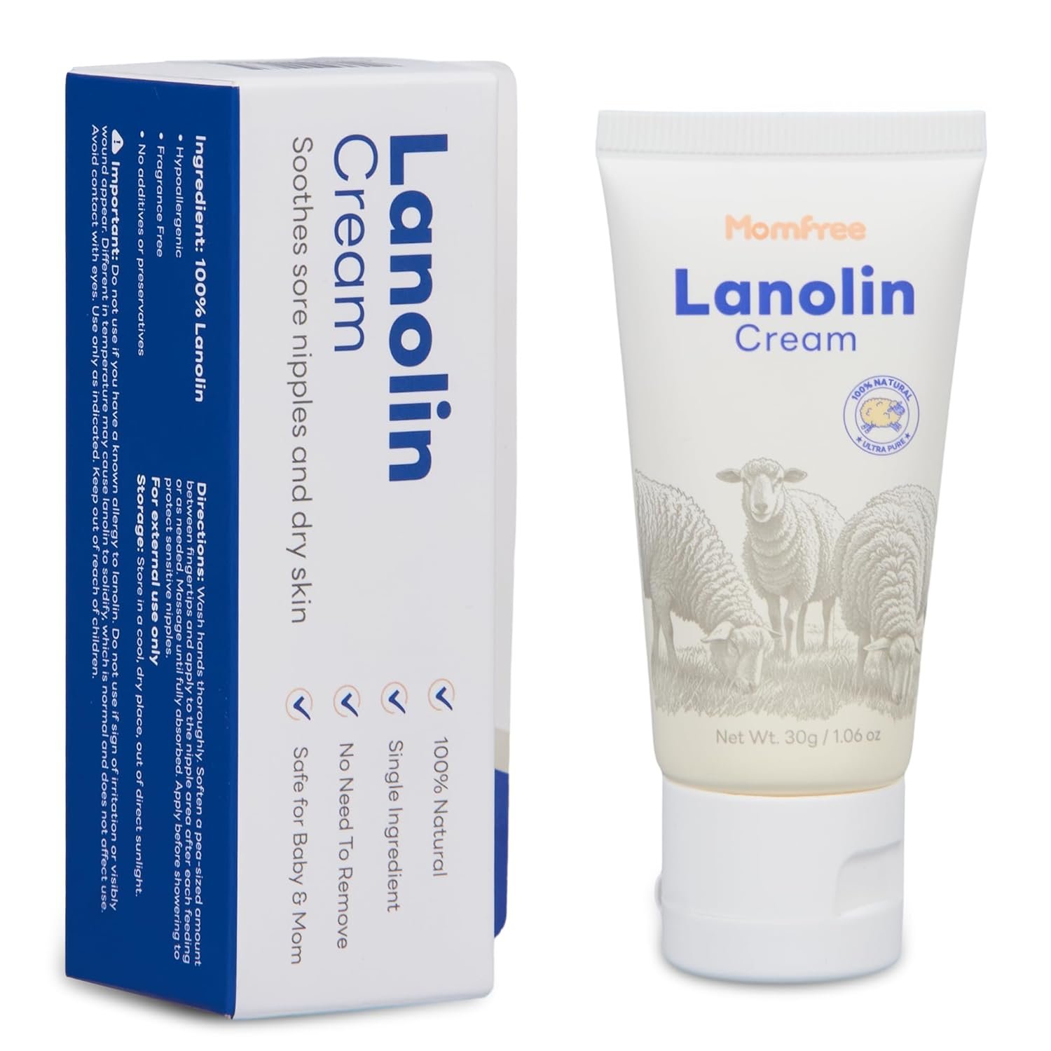 Nipple Cream Safe for Breastfeeding: Lanolin Nipples Balm 100% Natural | Sore Nipple Relief & Cracked | Soothing Protection for Nursing Moms – 30g/1.06oz
