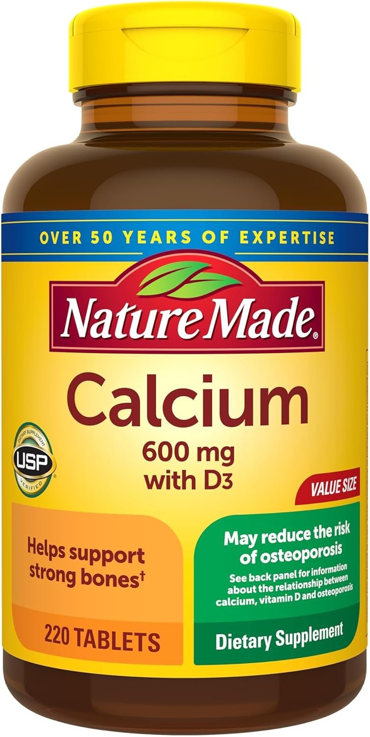 Nature Made Calcium 600 mg with Vitamin D3, Dietary Supplement for Bone Support, 220 Tablets