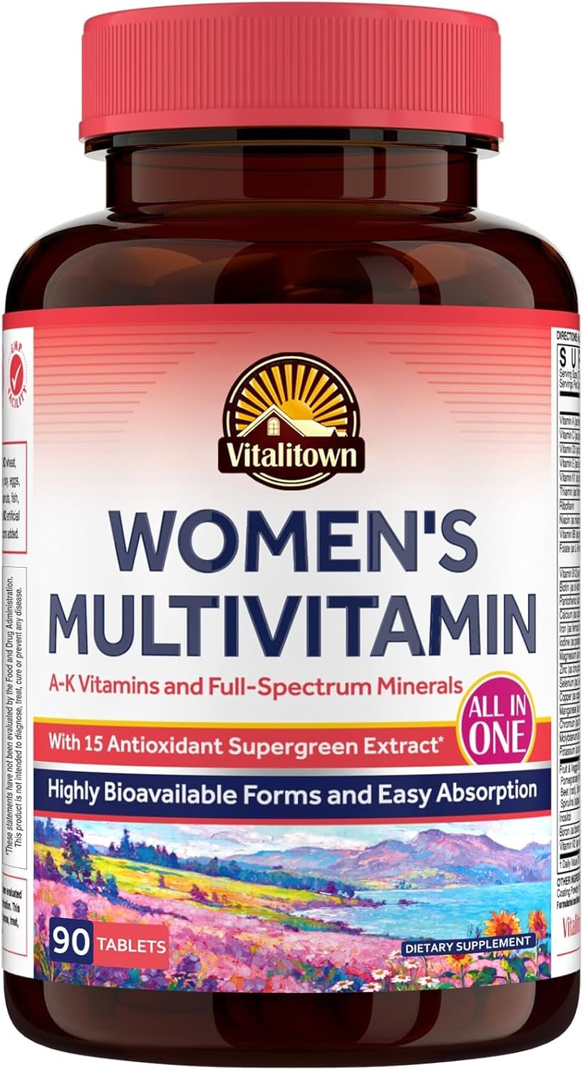Vitalitown Women’s Multivitamin, Methylated Multivitamins & Multiminerals, A-K Vitamins, Iron, Zinc, Supergreens & More, Women ‘s Wellness, Hair Growth, High Absorption, Easy to Swallow, 90 Tablets
