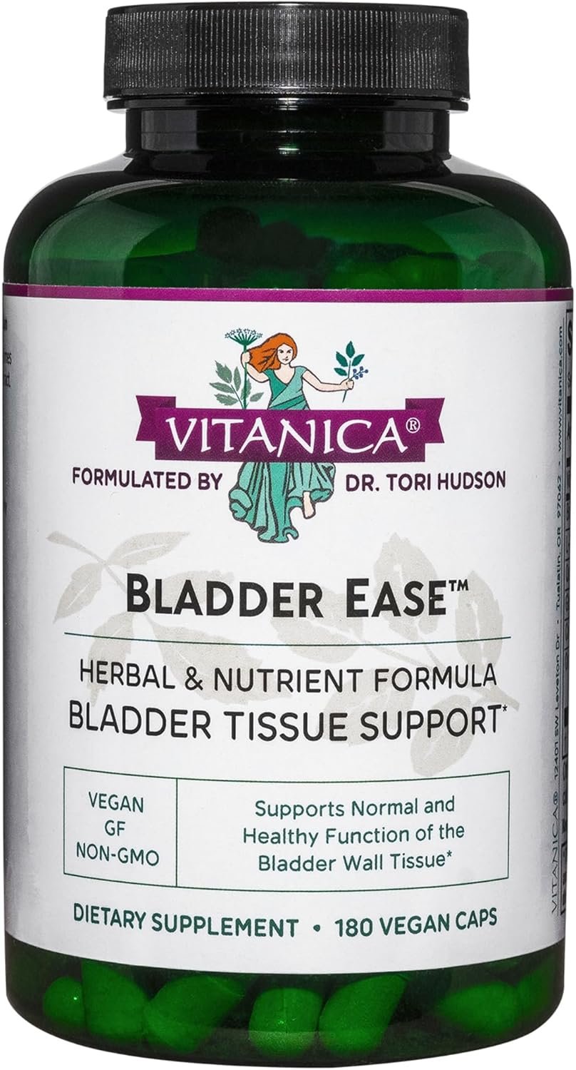 Vitanica Bladder Ease – Herbal Supplement for Bladder Tissue Health Support – Support Healthy Function of the Bladder Wall Tissue – Urinary Health Supplement with Vitamin A – Vegan – 180 Capsules