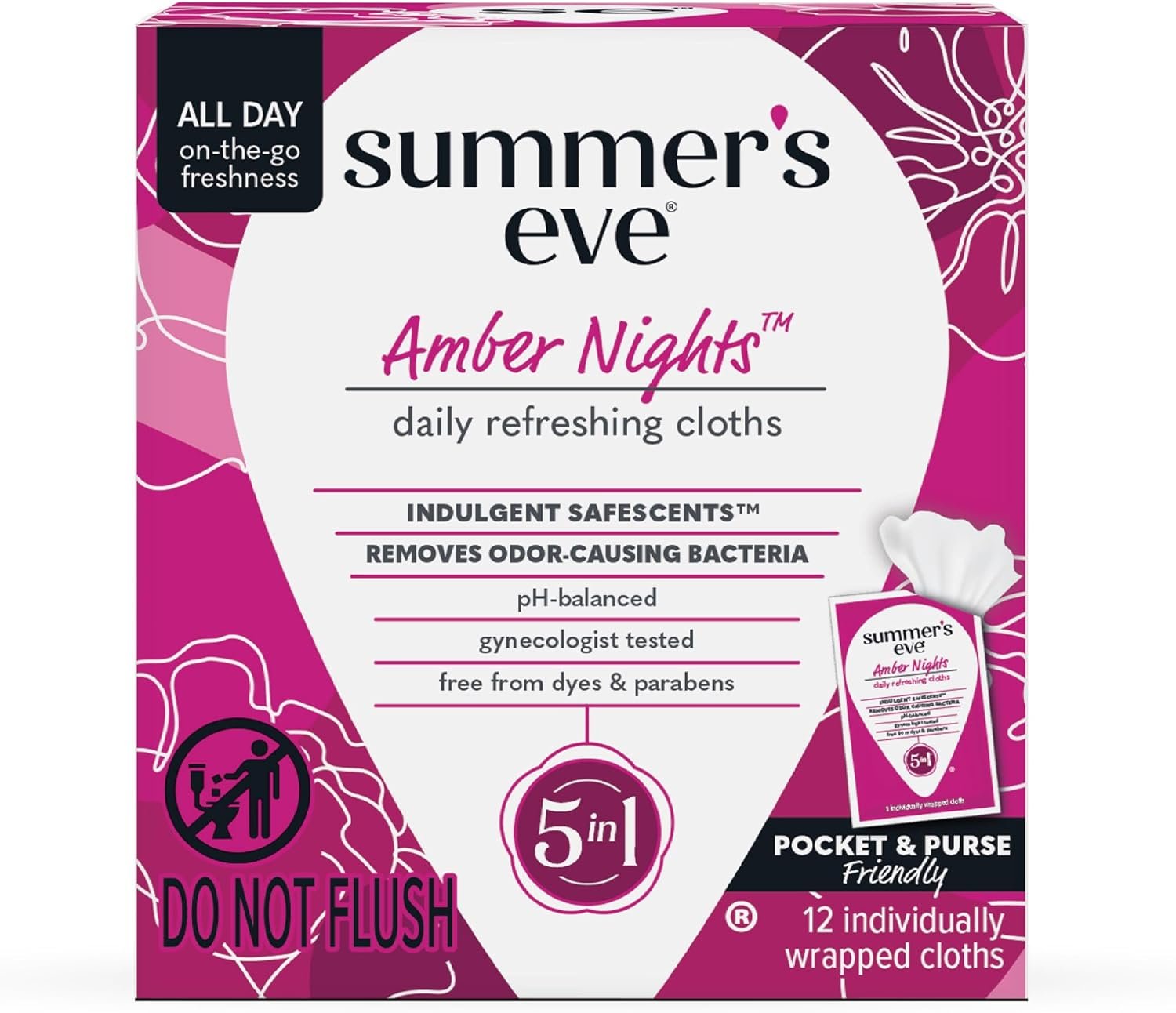Summer’s Eve Amber Nights Feminine Wipes, with Gentle pH-Balanced Formula Designed to Remove Odor, Individually Wrapped Wipes, 12 Count