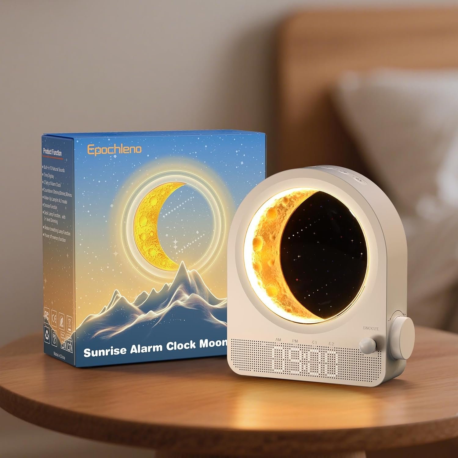 Sunrise Alarm Clock, White Noise Machine & Meteor Moonlight – 10 Soothing Sounds, Dual Alarms, 30/60/90min Timer, Easy Snooze – Bedroom Gift for Insomnia Adults/Women – White