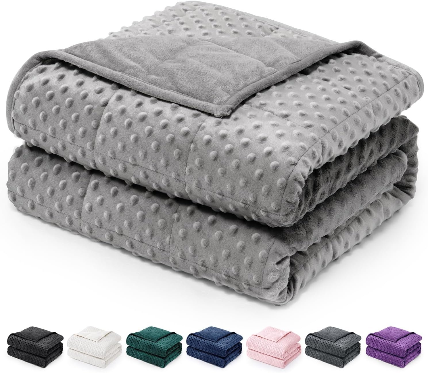 Wemore Minky Dot Weighted Blanket for Adults Twin Size 15 lbs, Soft Cozy Heavy Blanket for Stress Relief and Sleep Promotion, Breathable Blanket for All-Season with Glass Beads, Grey 60 x 80 inches