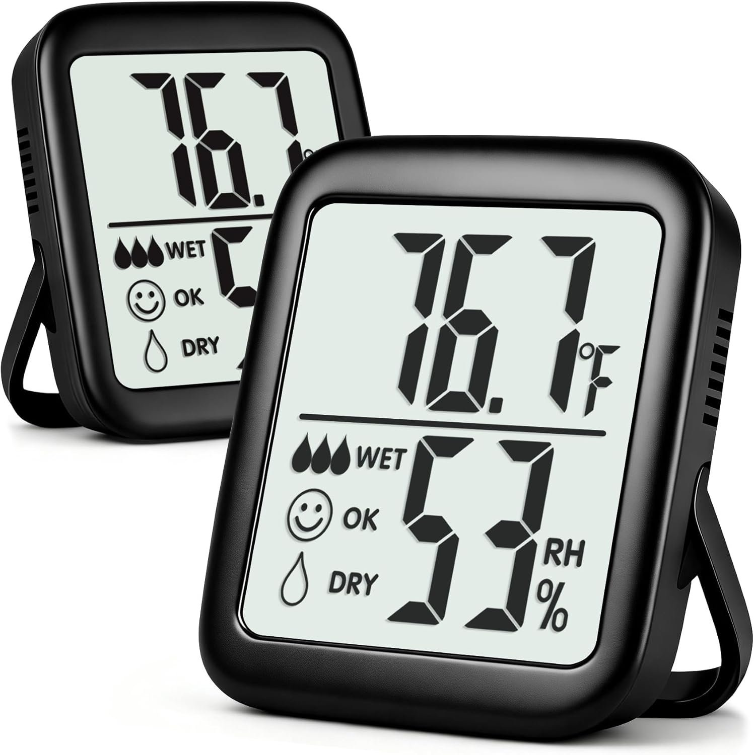 Antonki 2 Pack Room Thermometer for Home, Hygrometer Indoor Humidity Meter Gauge, Digital Temperature and Humidity Monitor Sensor for House, Terrarium, Incubator, Greenhouse – Battery Included