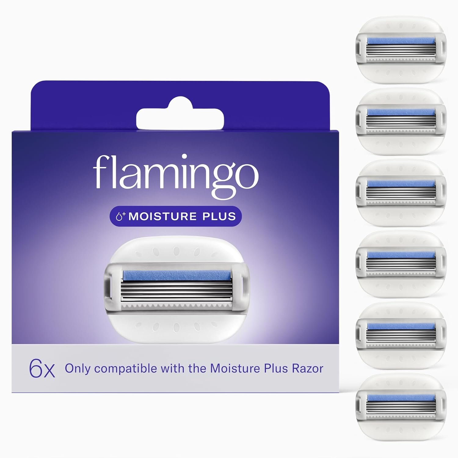 Flamingo Moisture Plus Razor Blades for Women – No Shave Gel Needed – 6 Count – Moisture Plus Razor Blade Refills