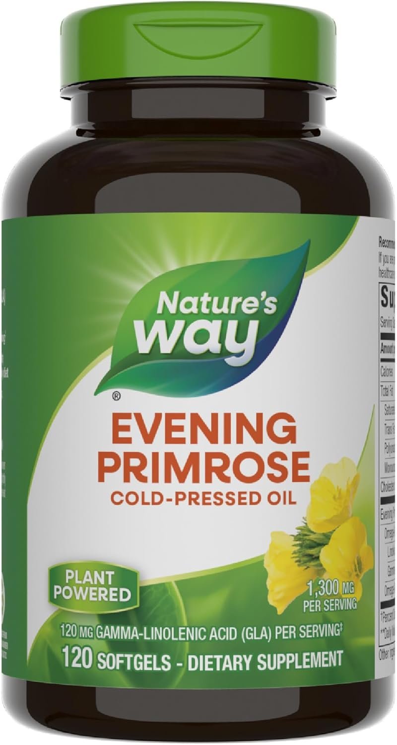Nature’s Way Evening Primrose Oil, Cold Pressed, 120 mg GLA per Serving(1), 120 Softgels (Packaging May Vary)
